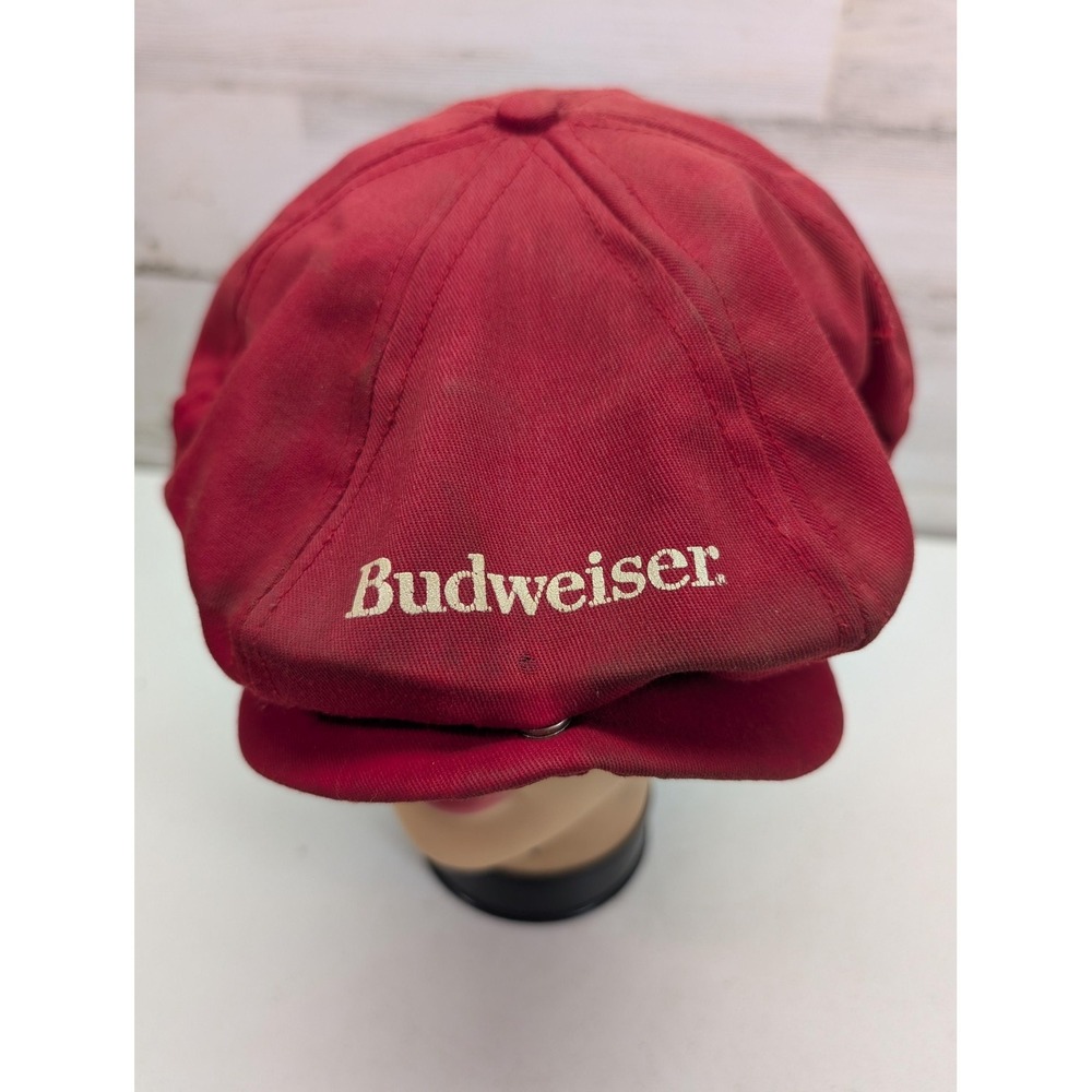 Budweiser Hat Cap Snap Back One Size Red Newsboy Adjustable Embroidered Mens